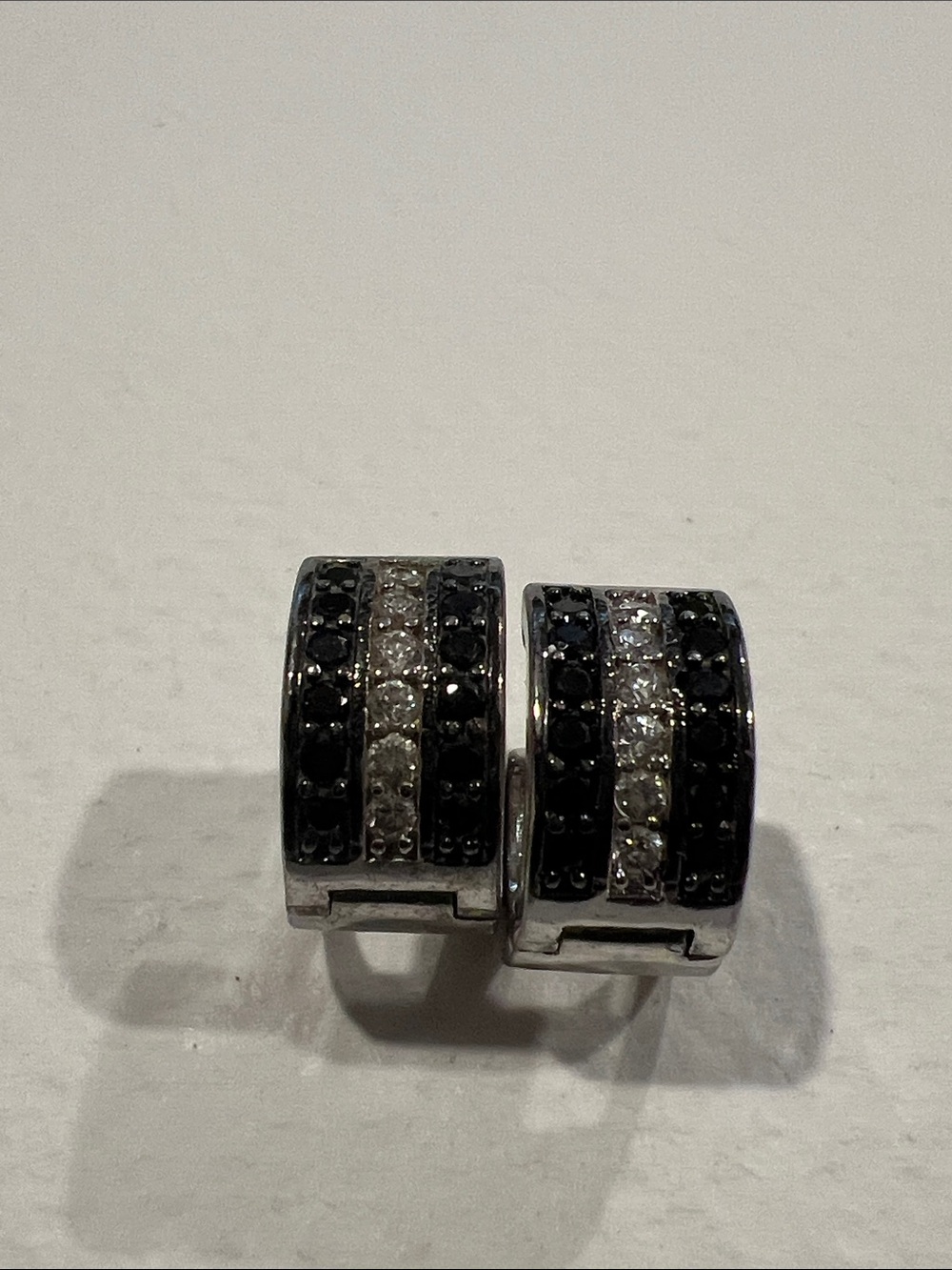 Sterling Silver Black and Clear Crystal Hoop Earrings